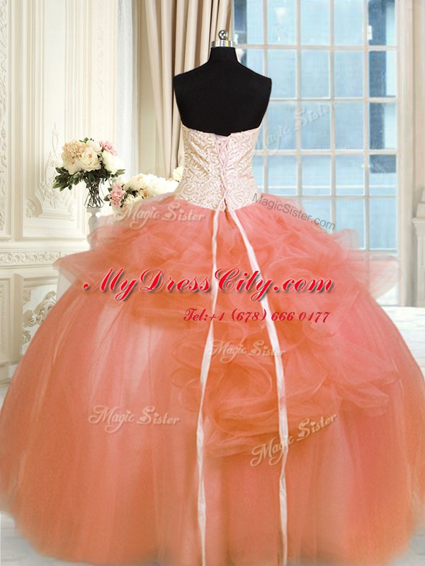 Strapless Sleeveless Tulle Quince Ball Gowns Pick Ups and Hand Made Flower Lace Up