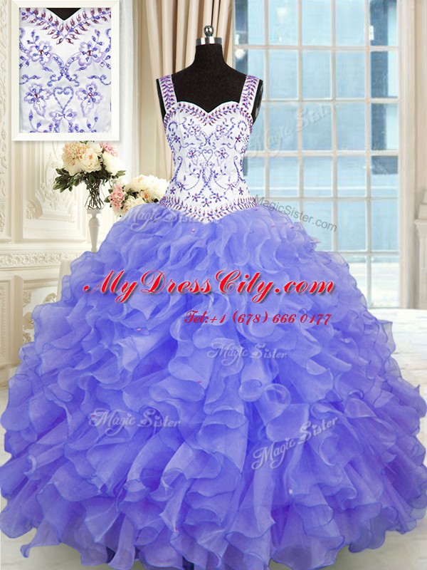 Sweetheart Sleeveless Lace Up Quinceanera Dresses Purple Organza