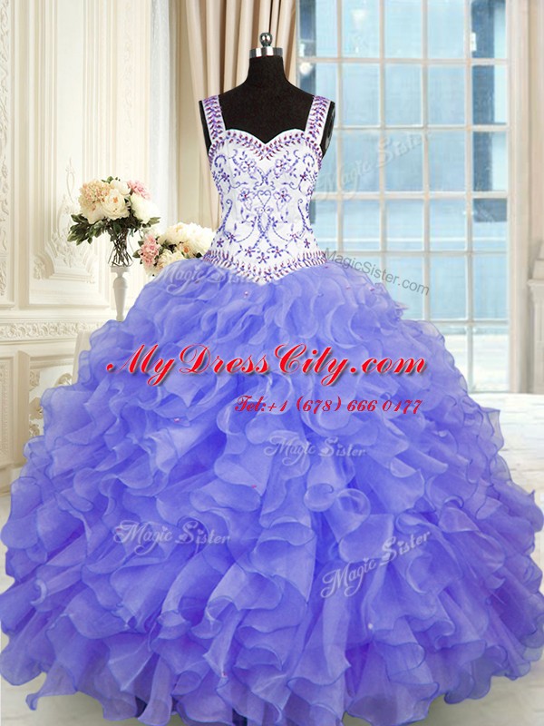 Sweetheart Sleeveless Lace Up Quinceanera Dresses Purple Organza