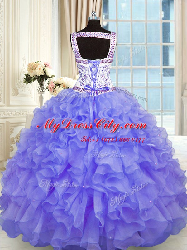 Sweetheart Sleeveless Lace Up Quinceanera Dresses Purple Organza