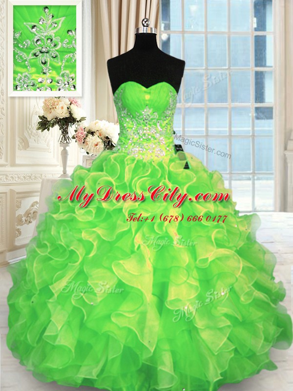 Sweetheart Sleeveless Quinceanera Gowns Floor Length Beading Organza