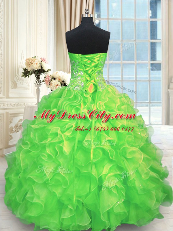 Sweetheart Sleeveless Quinceanera Gowns Floor Length Beading Organza