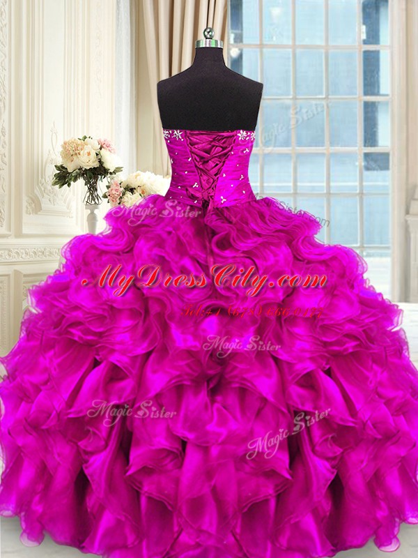 Sweetheart Sleeveless Organza Sweet 16 Dresses Beading and Ruffles Lace Up