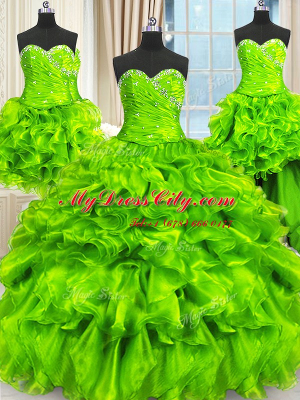 Luxurious Four Piece Quinceanera Dresses Military Ball and Sweet 16 and Quinceanera and For with Beading and Ruffles and Ruching Sweetheart Sleeveless Lace Up