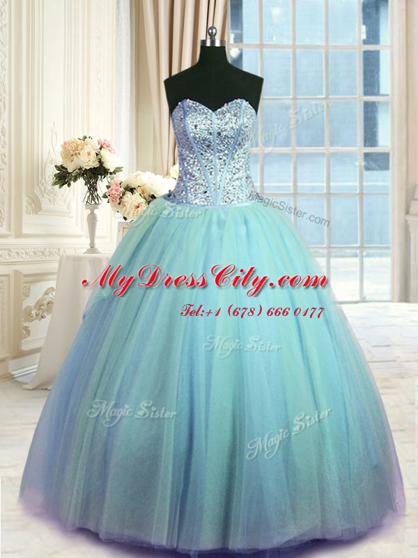 Clearance Light Blue Lace Up Sweetheart Beading and Ruching 15 Quinceanera Dress Organza Sleeveless