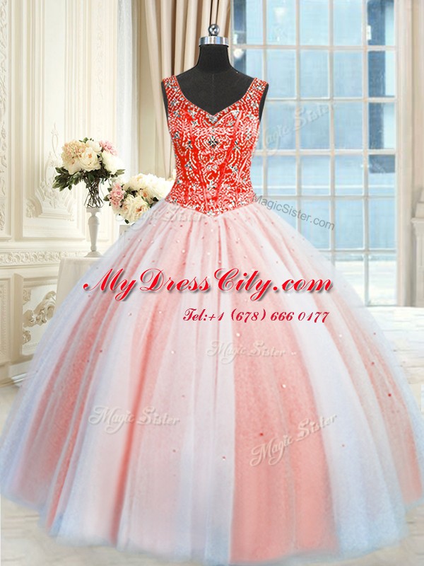 Stunning Sleeveless Beading and Sequins Lace Up Vestidos de Quinceanera