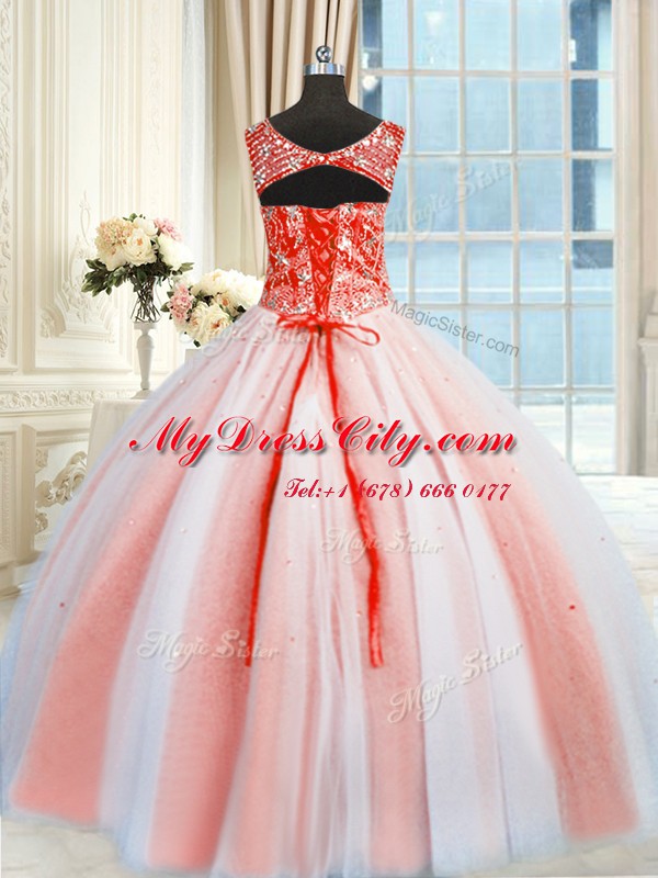 Stunning Sleeveless Beading and Sequins Lace Up Vestidos de Quinceanera