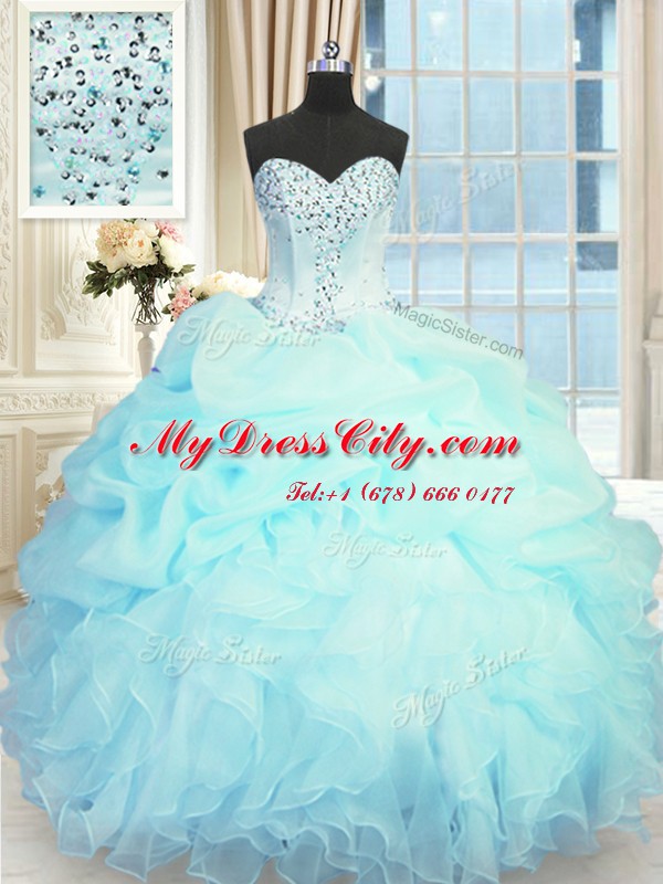 Fantastic Pick Ups Ball Gowns Ball Gown Prom Dress Light Blue Sweetheart Organza Sleeveless Floor Length Lace Up