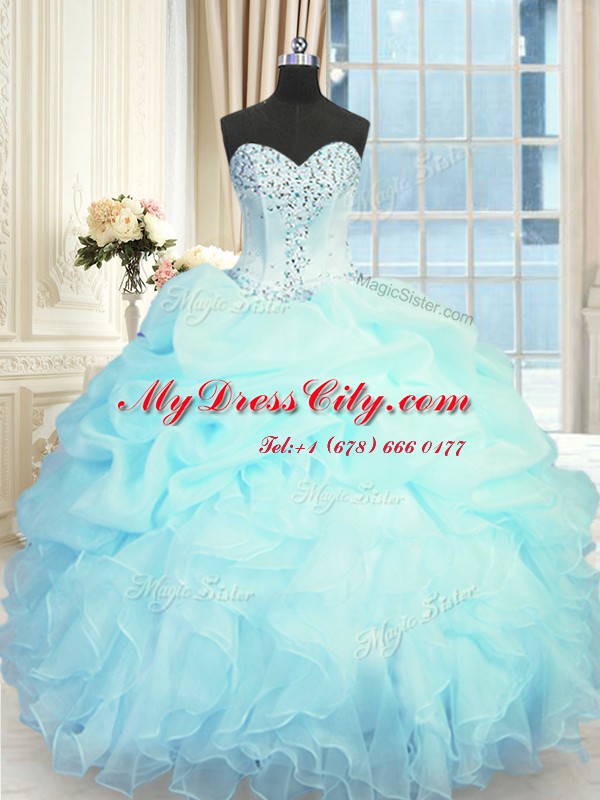 Fantastic Pick Ups Ball Gowns Ball Gown Prom Dress Light Blue Sweetheart Organza Sleeveless Floor Length Lace Up