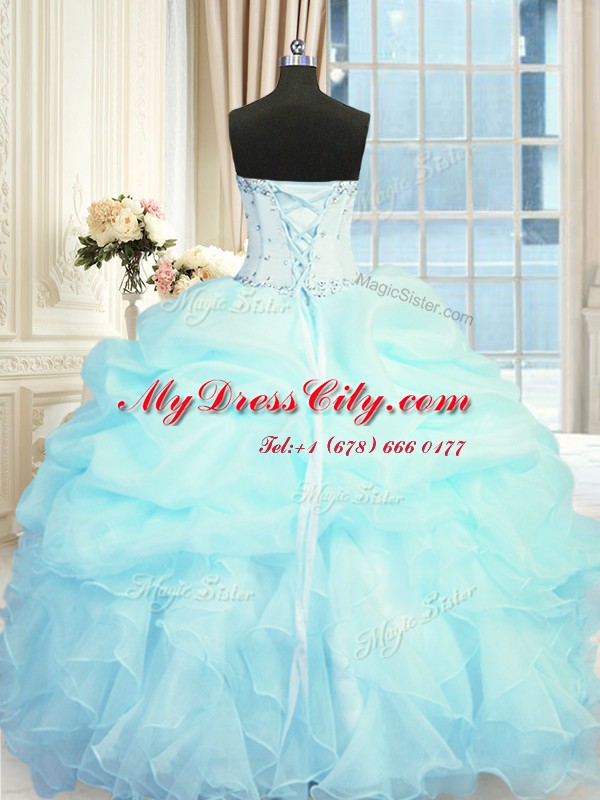 Fantastic Pick Ups Ball Gowns Ball Gown Prom Dress Light Blue Sweetheart Organza Sleeveless Floor Length Lace Up