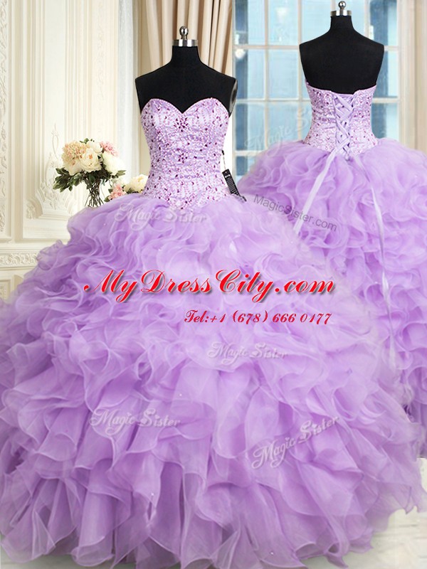 Free and Easy Organza Sleeveless Floor Length 15 Quinceanera Dress and Beading and Ruffles