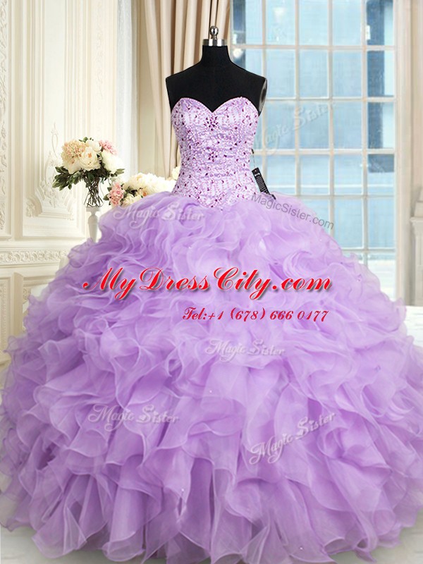 Free and Easy Organza Sleeveless Floor Length 15 Quinceanera Dress and Beading and Ruffles