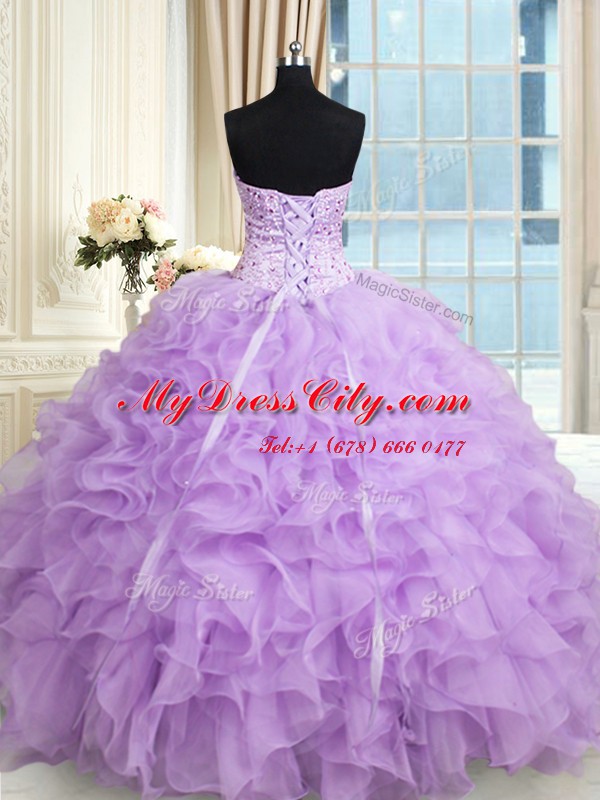 Free and Easy Organza Sleeveless Floor Length 15 Quinceanera Dress and Beading and Ruffles