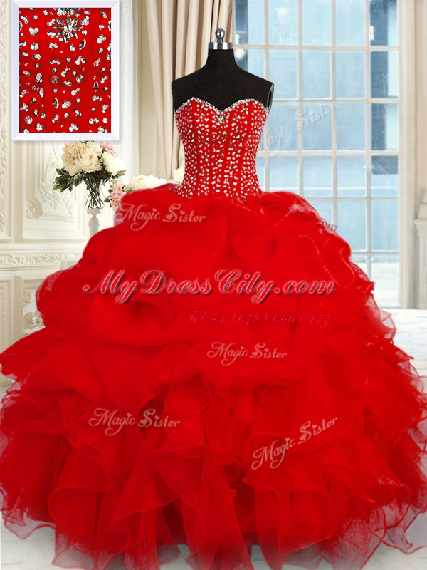 Sumptuous Beading and Ruffles Sweet 16 Quinceanera Dress Wine Red Lace Up Sleeveless Floor Length