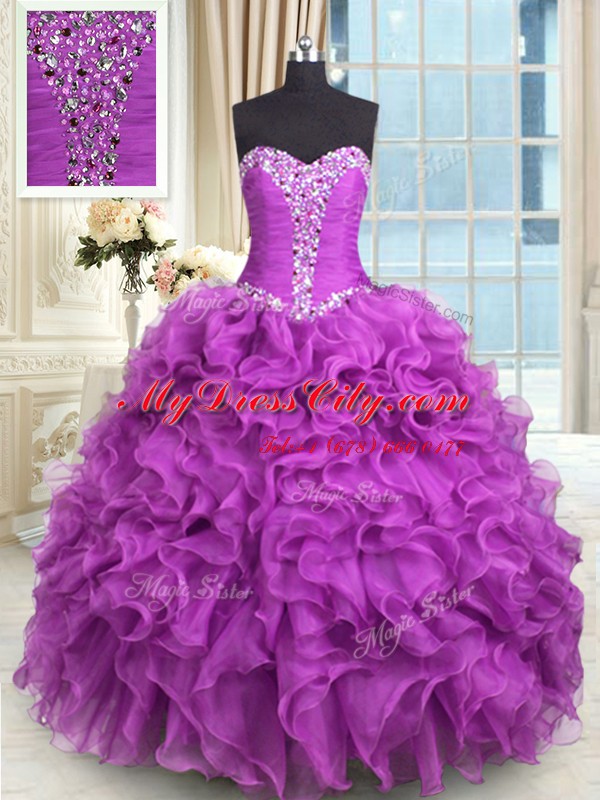 Floor Length Purple Quinceanera Dresses Sweetheart Sleeveless Lace Up