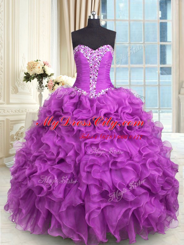 Floor Length Purple Quinceanera Dresses Sweetheart Sleeveless Lace Up