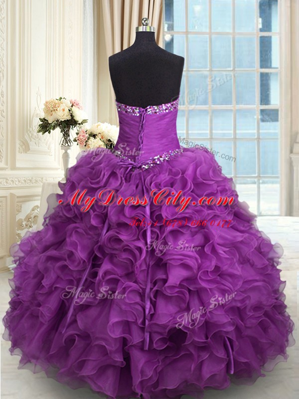 Floor Length Purple Quinceanera Dresses Sweetheart Sleeveless Lace Up