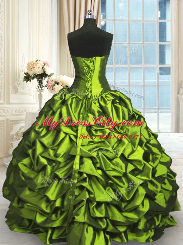 Stunning Olive Green Sweetheart Neckline Beading and Lace and Appliques and Ruching Quinceanera Dress Sleeveless Lace Up