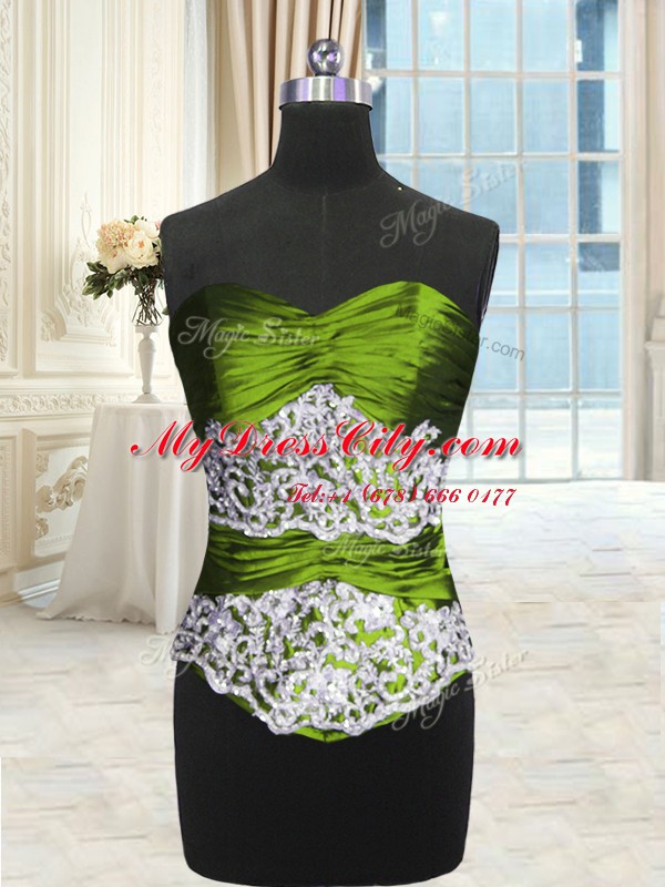 Stunning Olive Green Sweetheart Neckline Beading and Lace and Appliques and Ruching Quinceanera Dress Sleeveless Lace Up