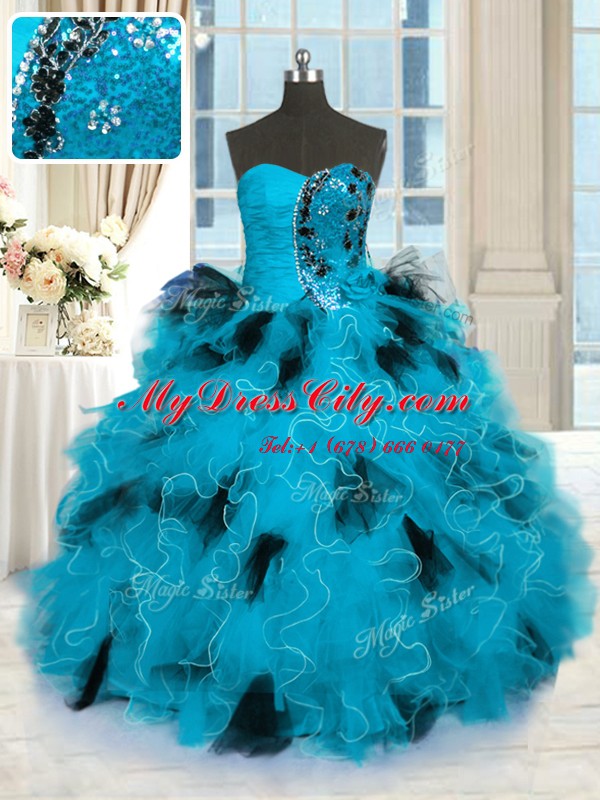 Sleeveless Lace Up Floor Length Beading and Ruffles Quinceanera Dress