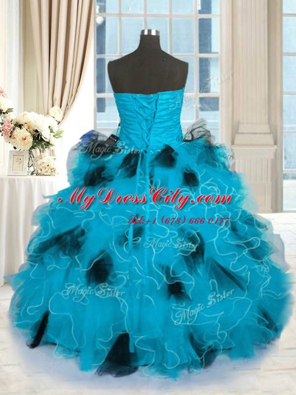 Sleeveless Lace Up Floor Length Beading and Ruffles Quinceanera Dress