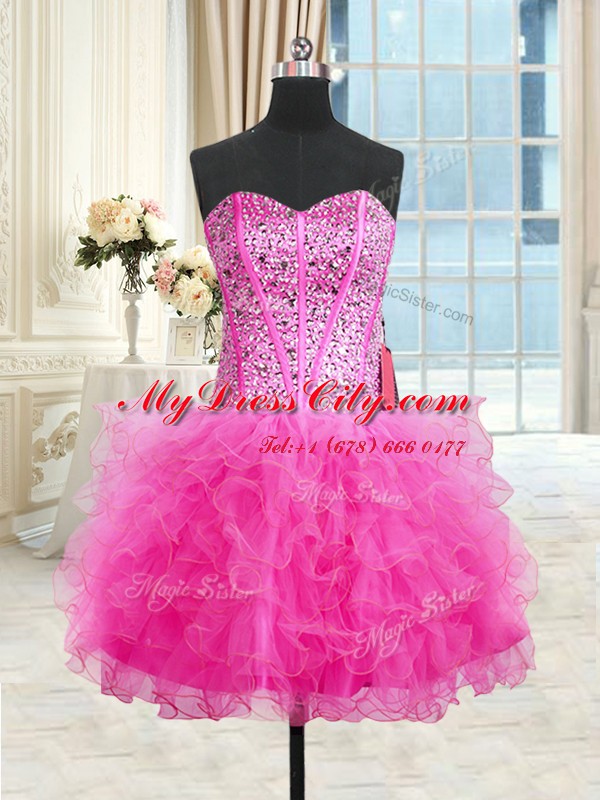 Delicate Three Piece Floor Length Ball Gowns Sleeveless Rose Pink Sweet 16 Quinceanera Dress Lace Up