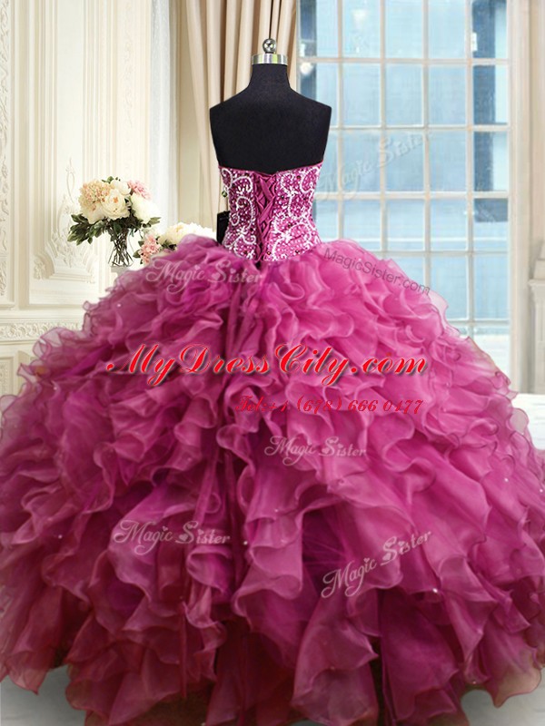 Floor Length Fuchsia Quinceanera Dresses Sweetheart Sleeveless Lace Up