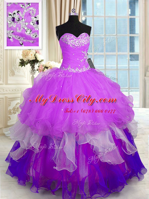 Sleeveless Lace Up Floor Length Beading and Ruffles Vestidos de Quinceanera