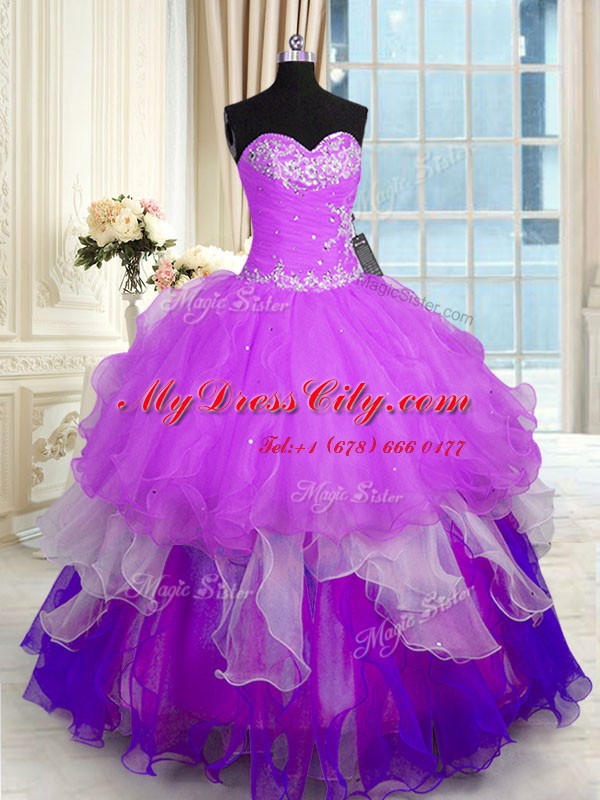 Sleeveless Lace Up Floor Length Beading and Ruffles Vestidos de Quinceanera