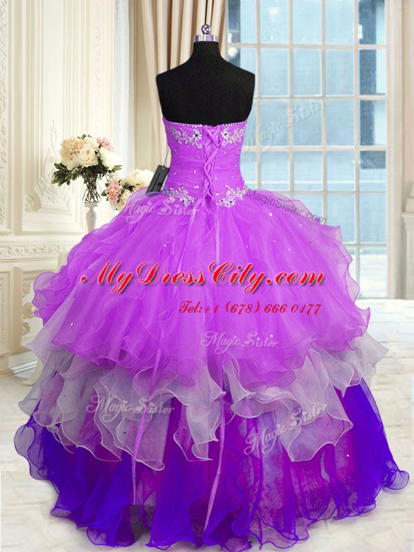 Sleeveless Lace Up Floor Length Beading and Ruffles Vestidos de Quinceanera