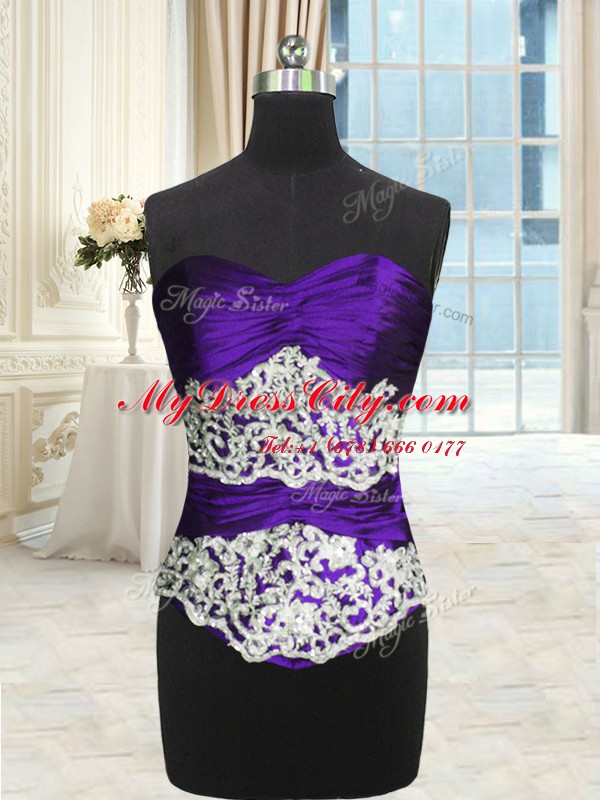 Popular Sleeveless Floor Length Beading and Lace and Appliques and Ruching and Pick Ups Lace Up Quinceanera Dress with Purple