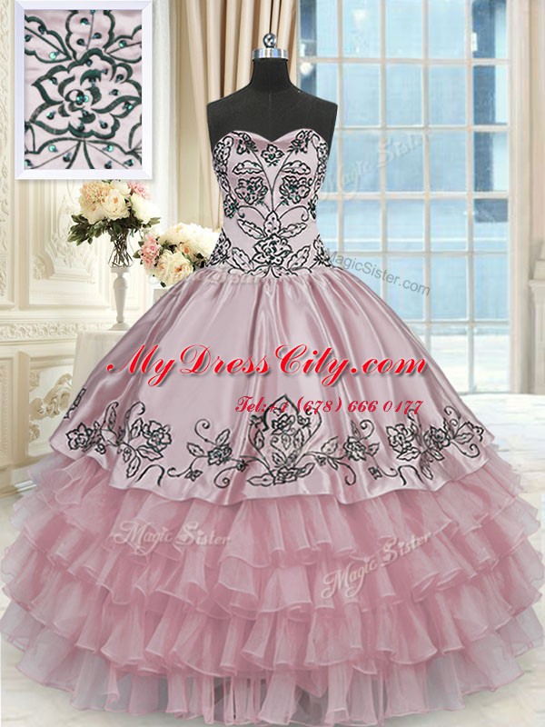 Ruffled Ball Gowns Quinceanera Dress Pink Sweetheart Organza and Taffeta Sleeveless Floor Length Lace Up