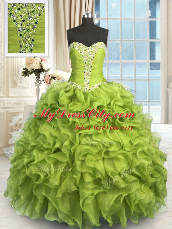 Yellow Green Sweetheart Neckline Beading and Ruffles Quinceanera Dresses Sleeveless Lace Up