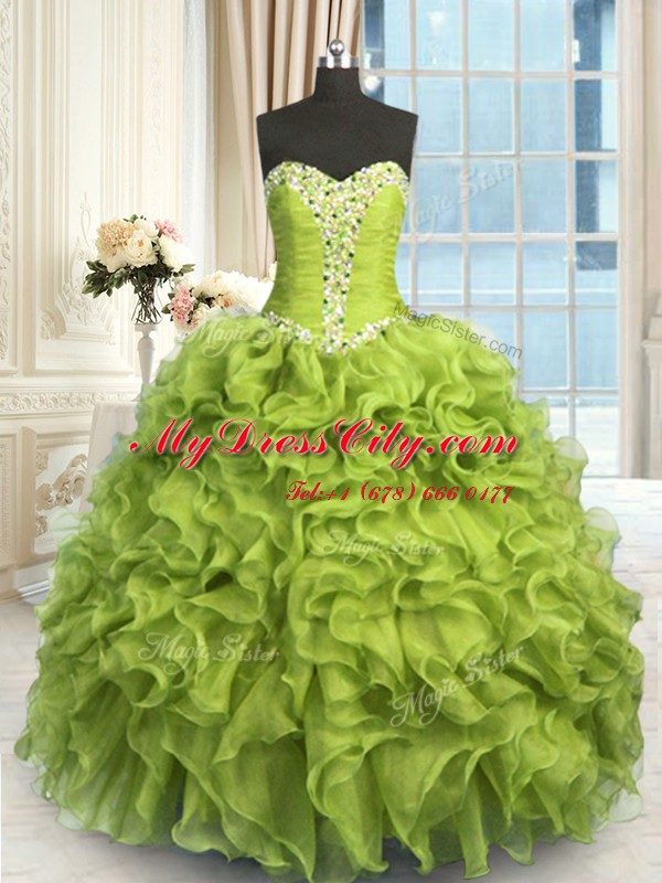 Yellow Green Sweetheart Neckline Beading and Ruffles Quinceanera Dresses Sleeveless Lace Up