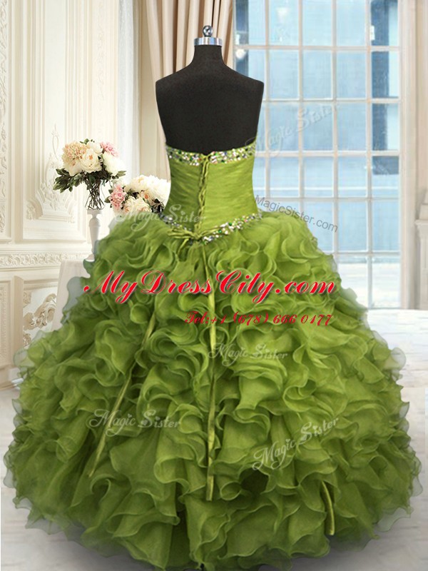 Yellow Green Sweetheart Neckline Beading and Ruffles Quinceanera Dresses Sleeveless Lace Up