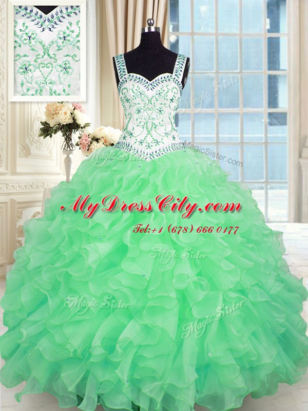 Sweetheart Neckline Beading and Appliques and Ruffles Sweet 16 Quinceanera Dress Sleeveless Lace Up