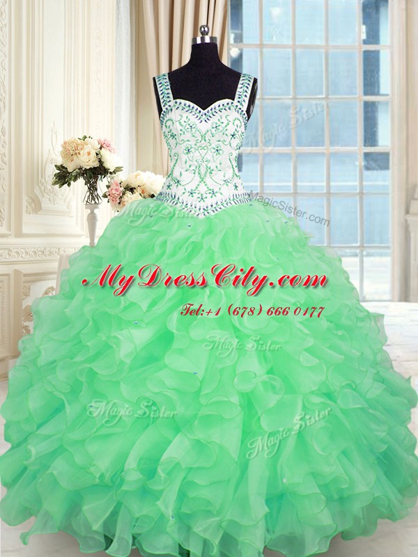 Sweetheart Neckline Beading and Appliques and Ruffles Sweet 16 Quinceanera Dress Sleeveless Lace Up