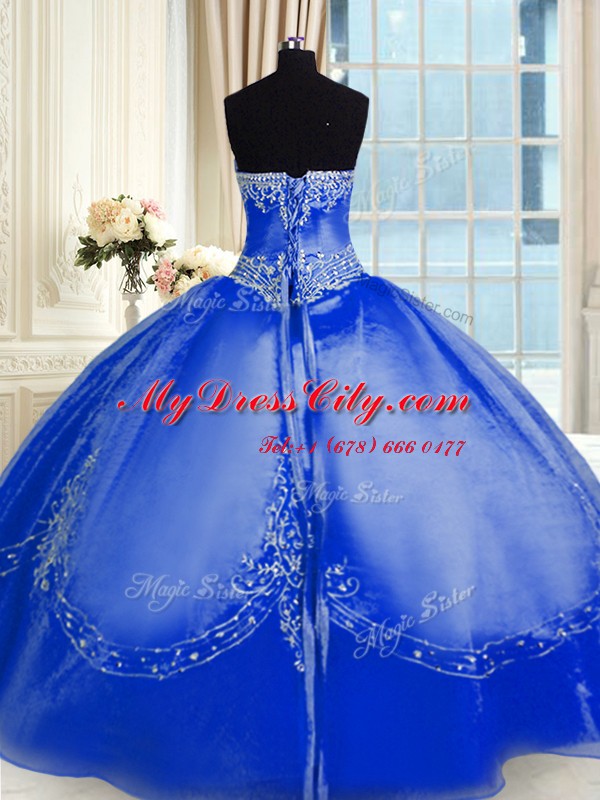 Royal Blue Quince Ball Gowns Military Ball and Sweet 16 and Quinceanera and For with Beading and Embroidery Strapless Sleeveless Lace Up