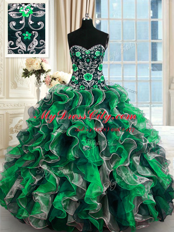 Top Selling Multi-color Quinceanera Gown Military Ball and Sweet 16 and Quinceanera and For with Beading and Ruffles Sweetheart Sleeveless Lace Up