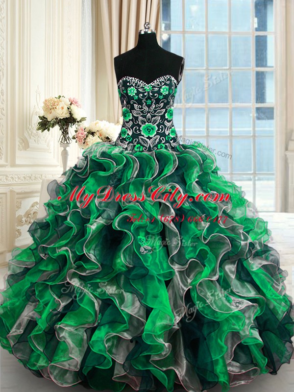 Top Selling Multi-color Quinceanera Gown Military Ball and Sweet 16 and Quinceanera and For with Beading and Ruffles Sweetheart Sleeveless Lace Up