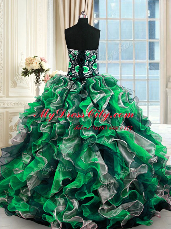 Top Selling Multi-color Quinceanera Gown Military Ball and Sweet 16 and Quinceanera and For with Beading and Ruffles Sweetheart Sleeveless Lace Up