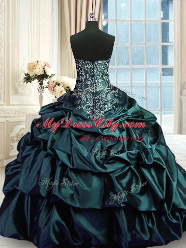 Luxurious Taffeta Sleeveless Floor Length Quinceanera Gown and Beading and Embroidery and Pick Ups