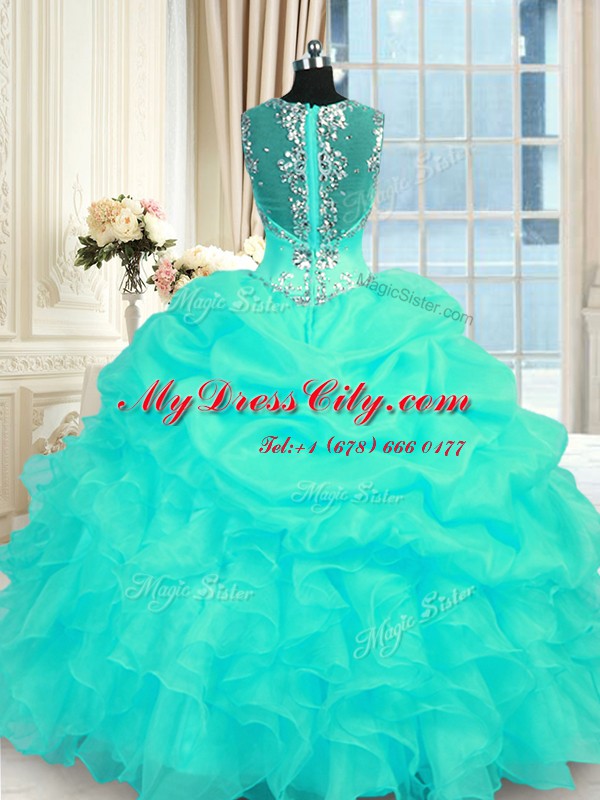 Straps Sleeveless Zipper Vestidos de Quinceanera Turquoise Organza