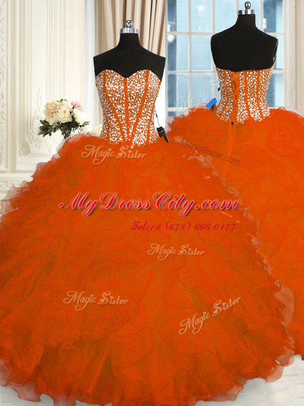 Red Sweetheart Neckline Beading and Ruffles Quinceanera Dresses Sleeveless Lace Up