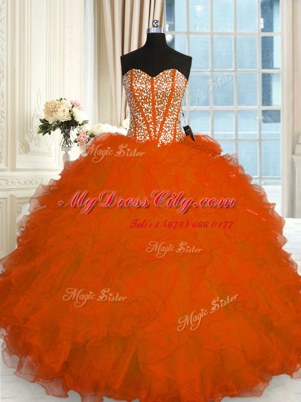 Red Sweetheart Neckline Beading and Ruffles Quinceanera Dresses Sleeveless Lace Up