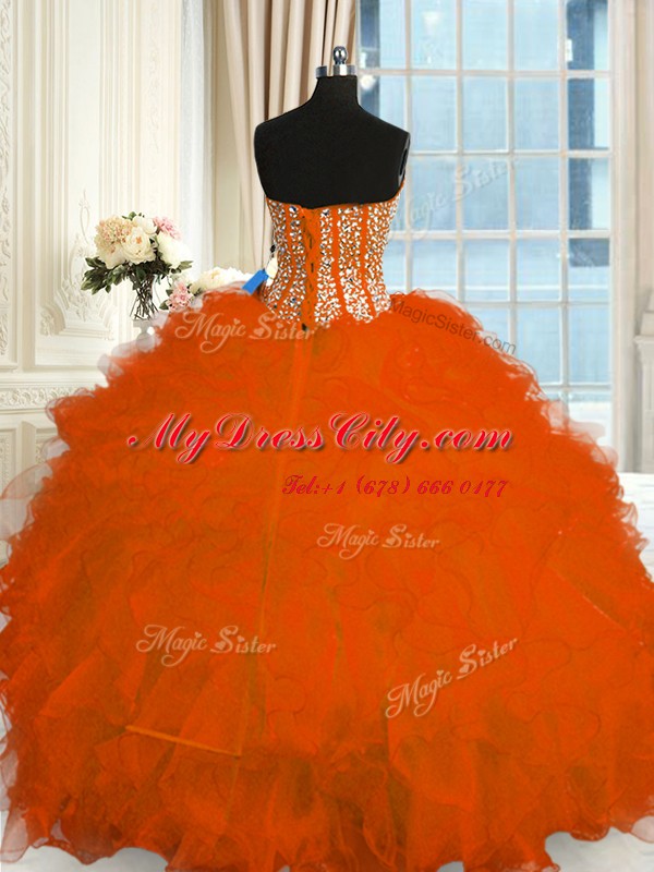 Red Sweetheart Neckline Beading and Ruffles Quinceanera Dresses Sleeveless Lace Up