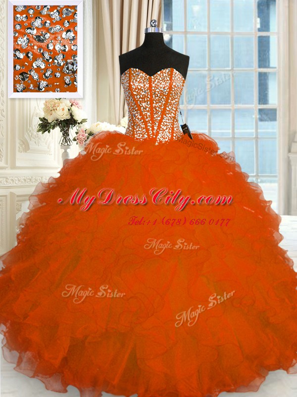 Red Sweetheart Neckline Beading and Ruffles Quinceanera Dresses Sleeveless Lace Up