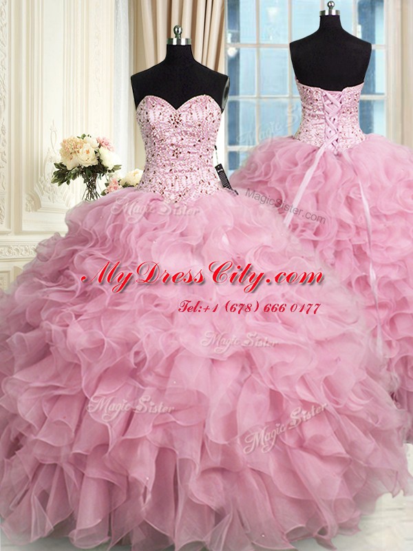 On Sale Sleeveless Lace Up Floor Length Beading and Ruffles Quinceanera Dresses