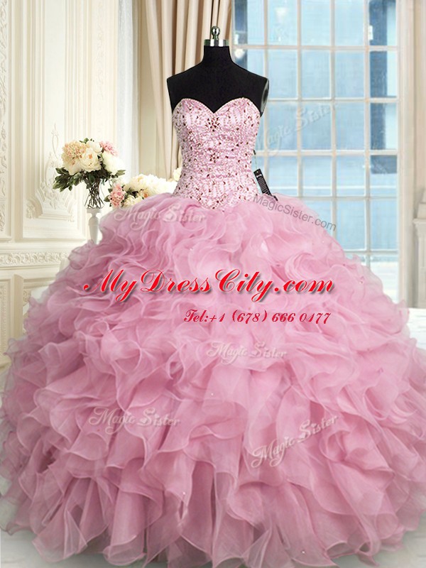 On Sale Sleeveless Lace Up Floor Length Beading and Ruffles Quinceanera Dresses