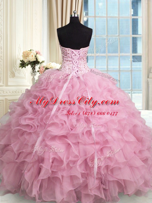 On Sale Sleeveless Lace Up Floor Length Beading and Ruffles Quinceanera Dresses